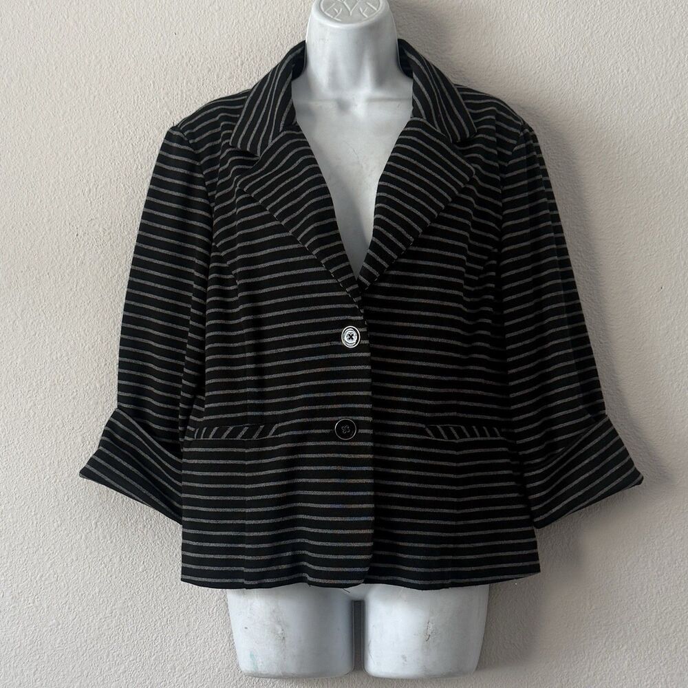 Cynthia Rowley Blazer Jacket Women’s XL Black Gray Striped Preppy Academia